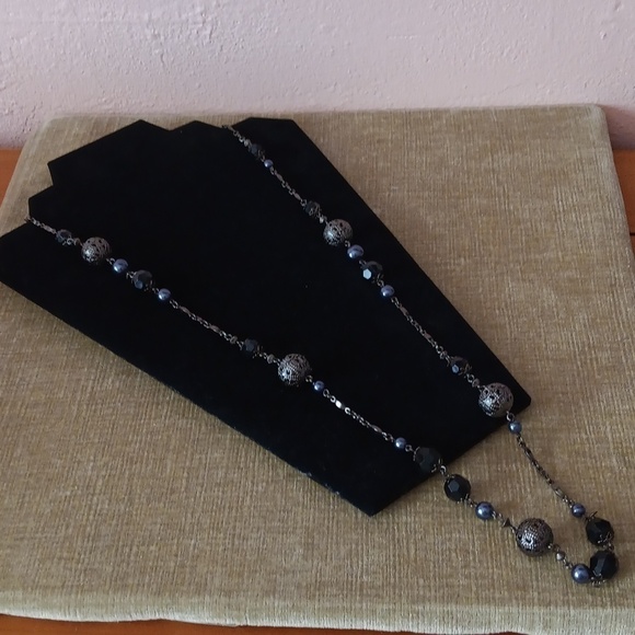 Dark Tone Metal Chain Beaded Necklace - Picture 12 of 12